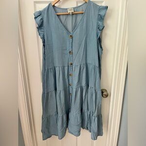 Hayden chambray denim tiered dress, size 1X, light blue, super cute!
